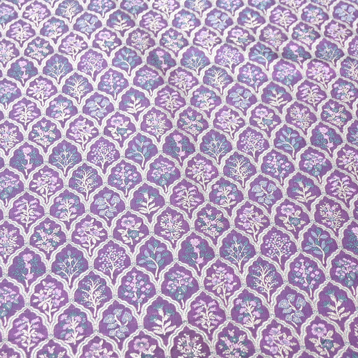 Violet Satin Mina Zari Brocade Fabric