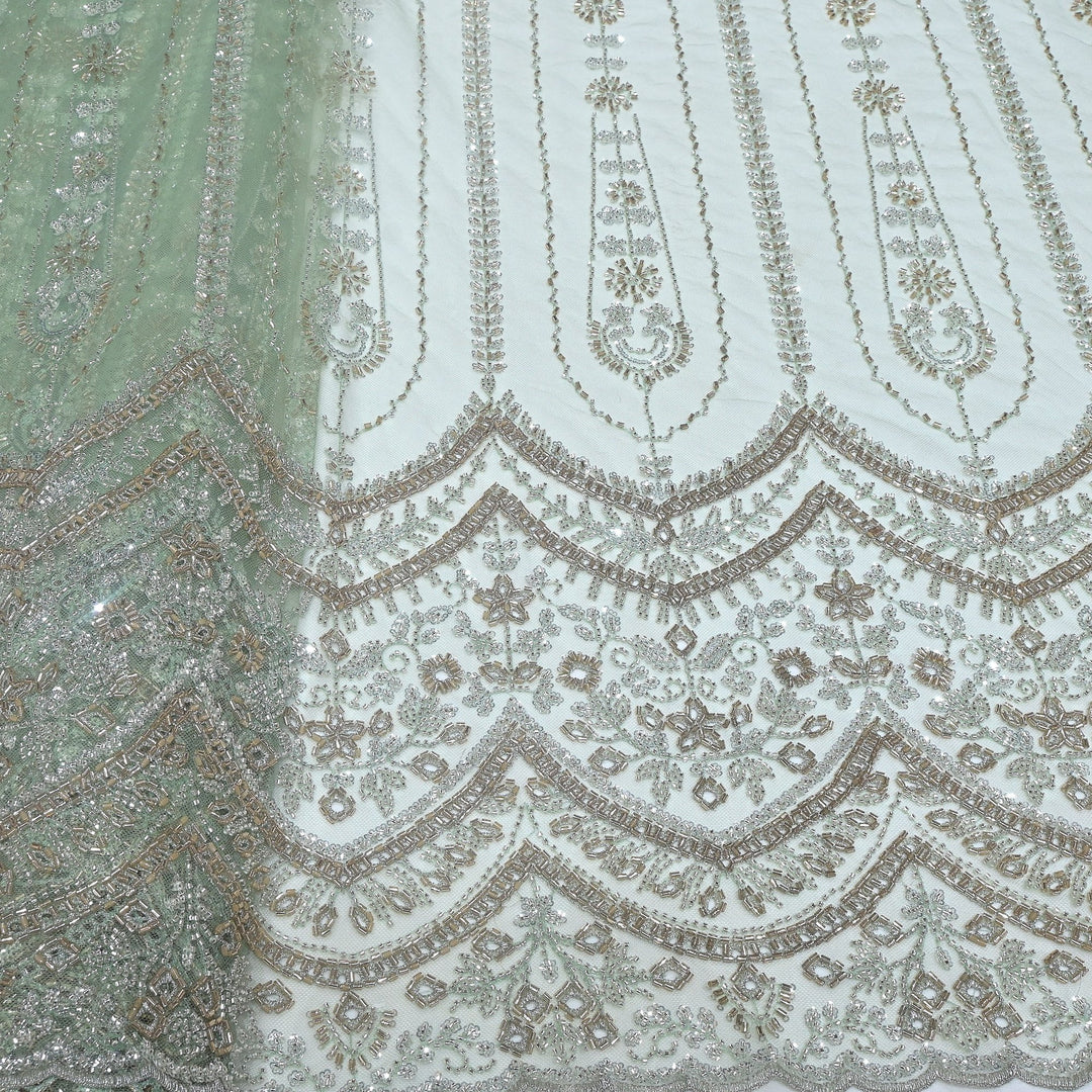 Imported Net Cutdana & Sequins Embroidery Fabric with Heavy Border
