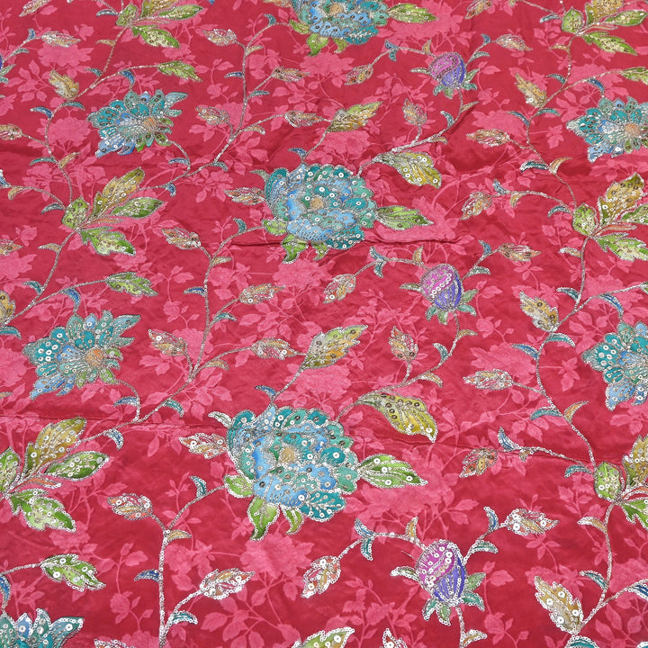 MultiColor Crepe Position Print Fabric with Zari & Sequins Embroidery - 102227-02