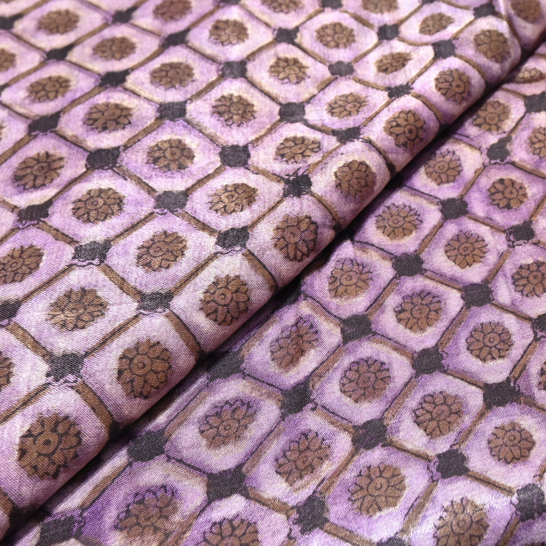 Mushrum Satin Vanaspati Print Fabric– Soft Luxury Designer Printed Fabric KK1217-1P