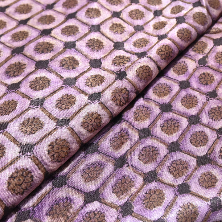 Mushrum Satin Vanaspati Print Fabric– Soft Luxury Designer Printed Fabric KK1217-1P