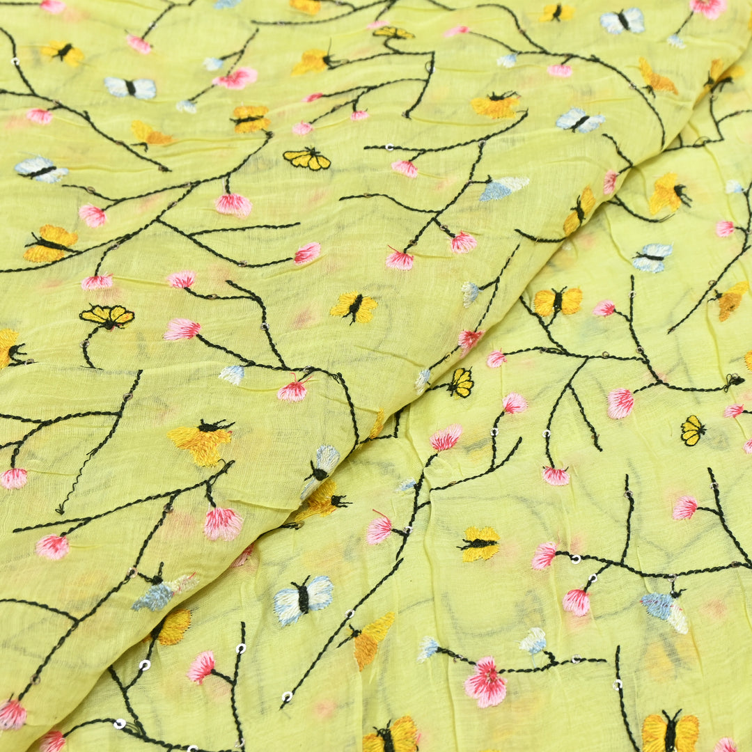 Mal Chanderi Thread Embroidery Fabric – Lightweight Elegant Designer Fabric- V2369C-01