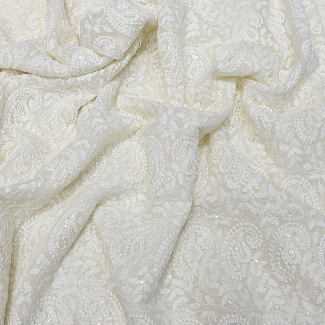 Georgette Thread & Sequins Embroidery Fabric – Elegant Designer Fabric - UT0345-2