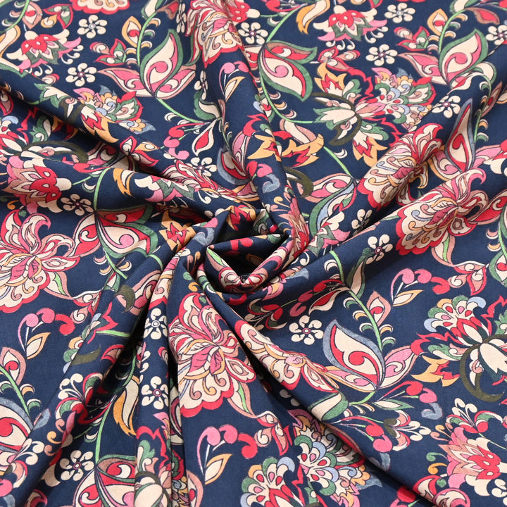 Midnight Blue Omura Cotton Floral Vine Print