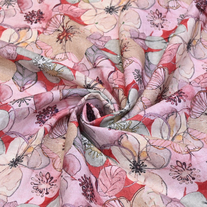 Multicolor Cotton Linen Digital Print Fabric- Soft Breathable Designer Fabric-RT0132-12