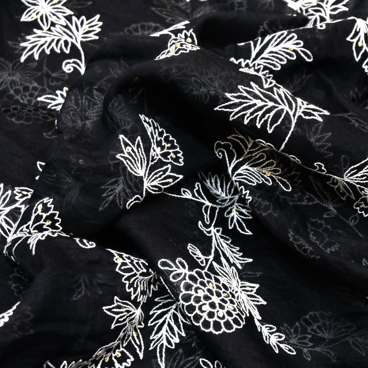 Cotton Chanderi Thread With Sequins Embroidery Fabric