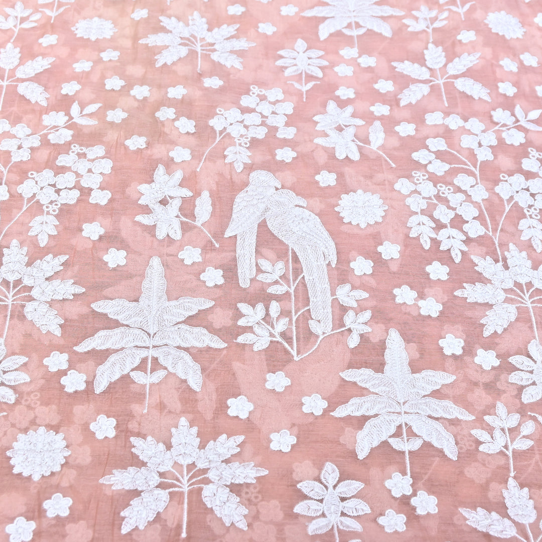 Peach Pink Color Mul Chanderi Thread Embroidery Fabric – Soft Lightweight Designer Fabric- SC0R270-2