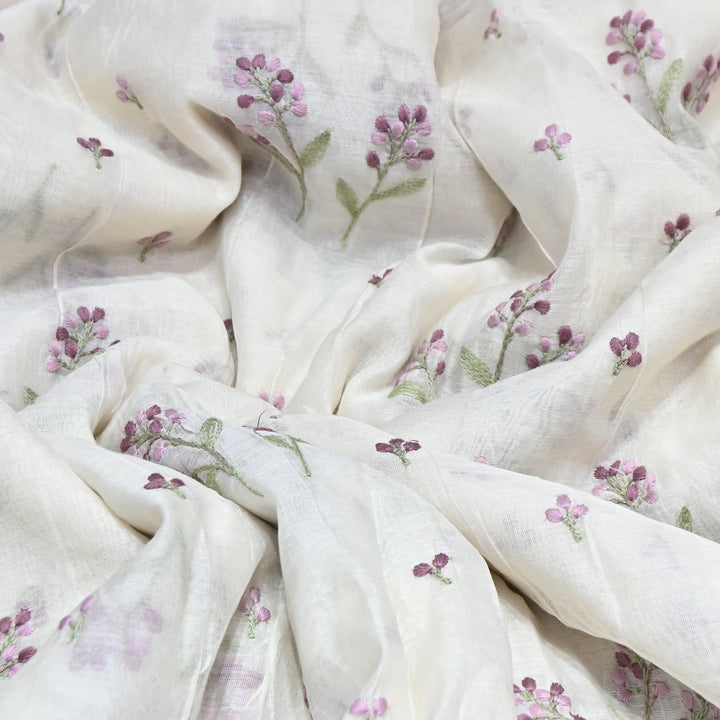 Dyeable Mul Chanderi Thread Embroidery Fabric – Soft Summer Designer Fabric-MF8212-6