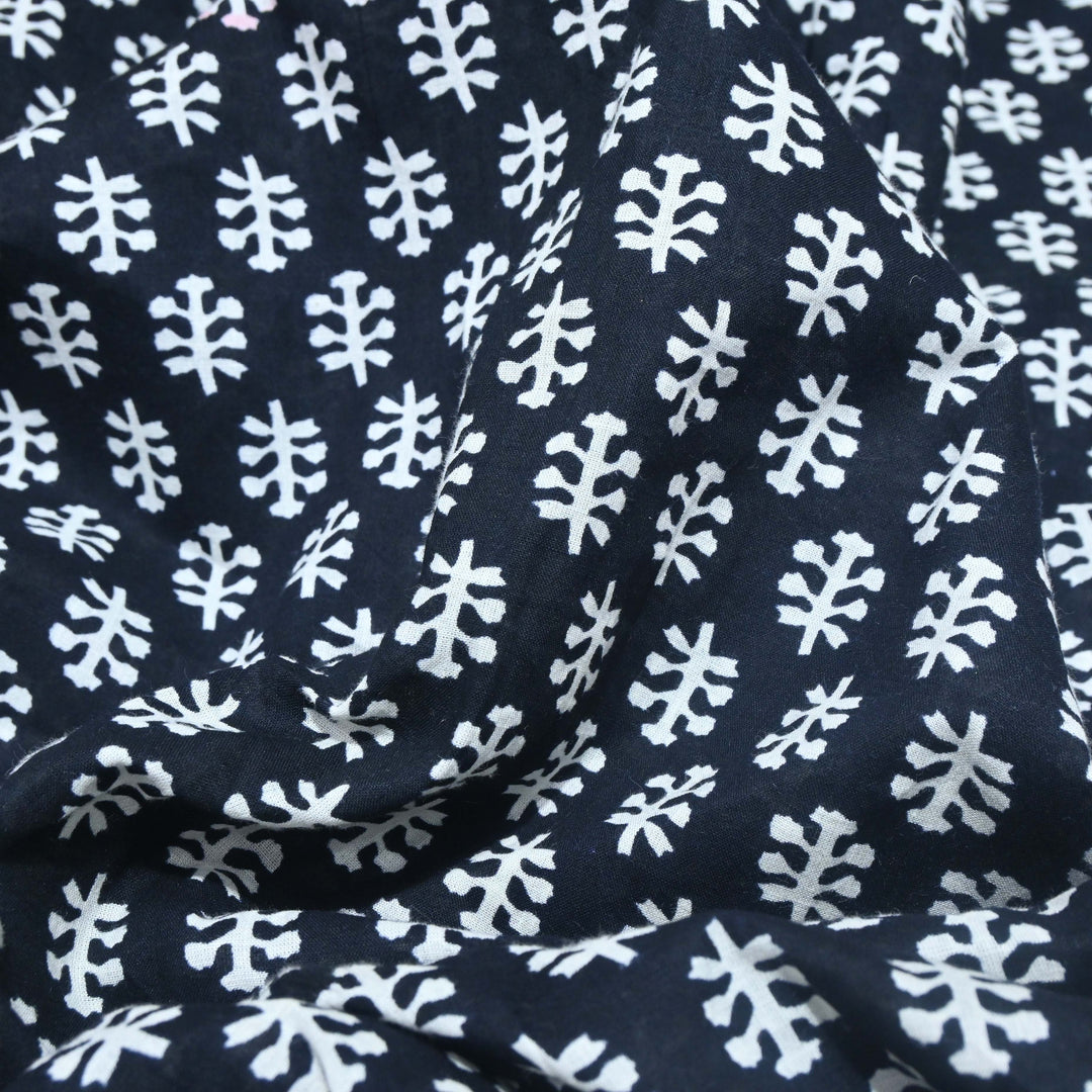 Ink Black Cotton Printed Fabric