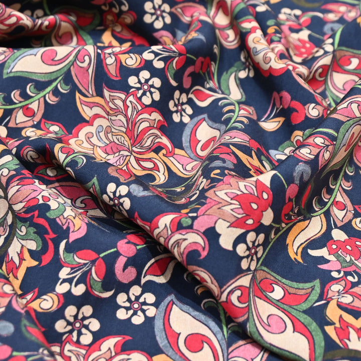 Midnight Blue Omura Cotton Floral Vine Print