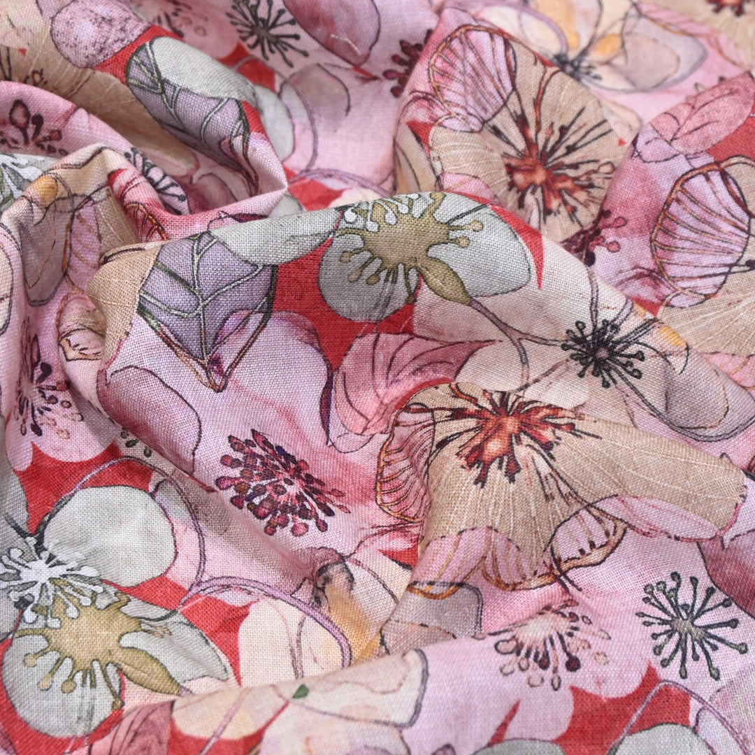 Multicolor Cotton Linen Digital Print Fabric- Soft Breathable Designer Fabric-RT0132-12