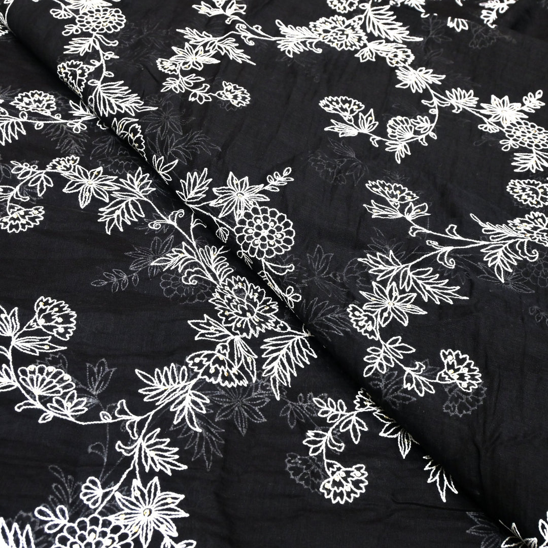 Cotton Chanderi Thread With Sequins Embroidery Fabric
