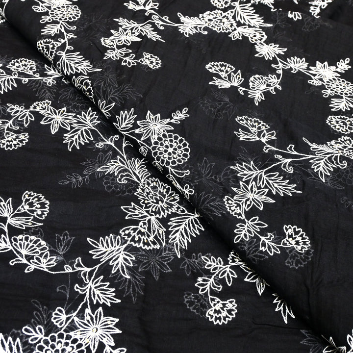 Cotton Chanderi Thread With Sequins Embroidery Fabric