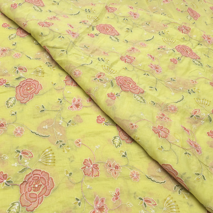 Chanderi Thread With Sequins Embroidery Fabrics