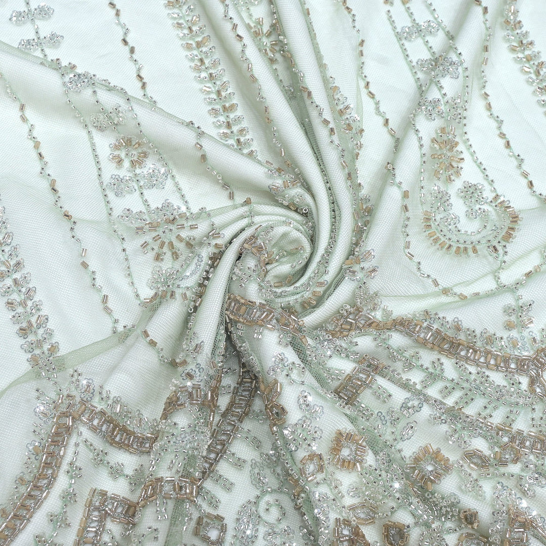 Imported Net Cutdana & Sequins Embroidery Fabric with Heavy Border