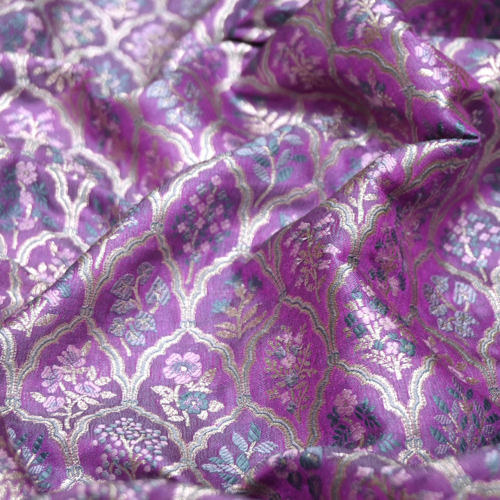 Violet Satin Mina Zari Brocade Fabric