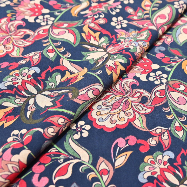 Midnight Blue Omura Cotton Floral Vine Print