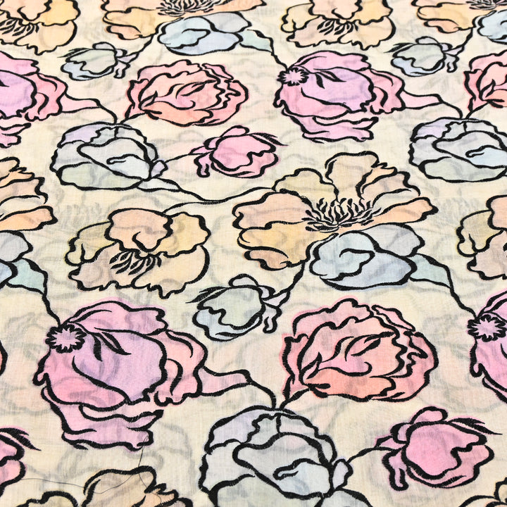 Mul Chanderi Position Print With Thread Embroidery Fabric – Designer Summer Fabric V2290C-4