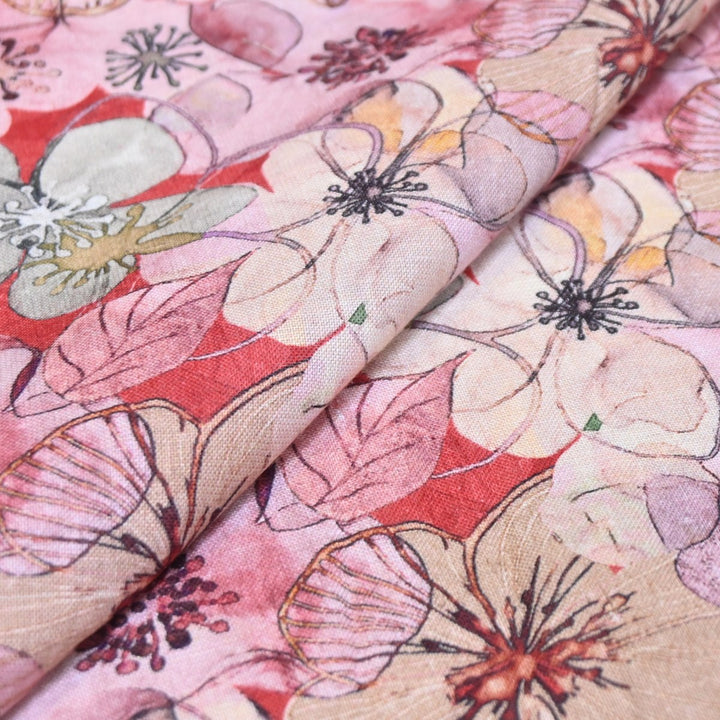 Multicolor Cotton Linen Digital Print Fabric- Soft Breathable Designer Fabric-RT0132-12