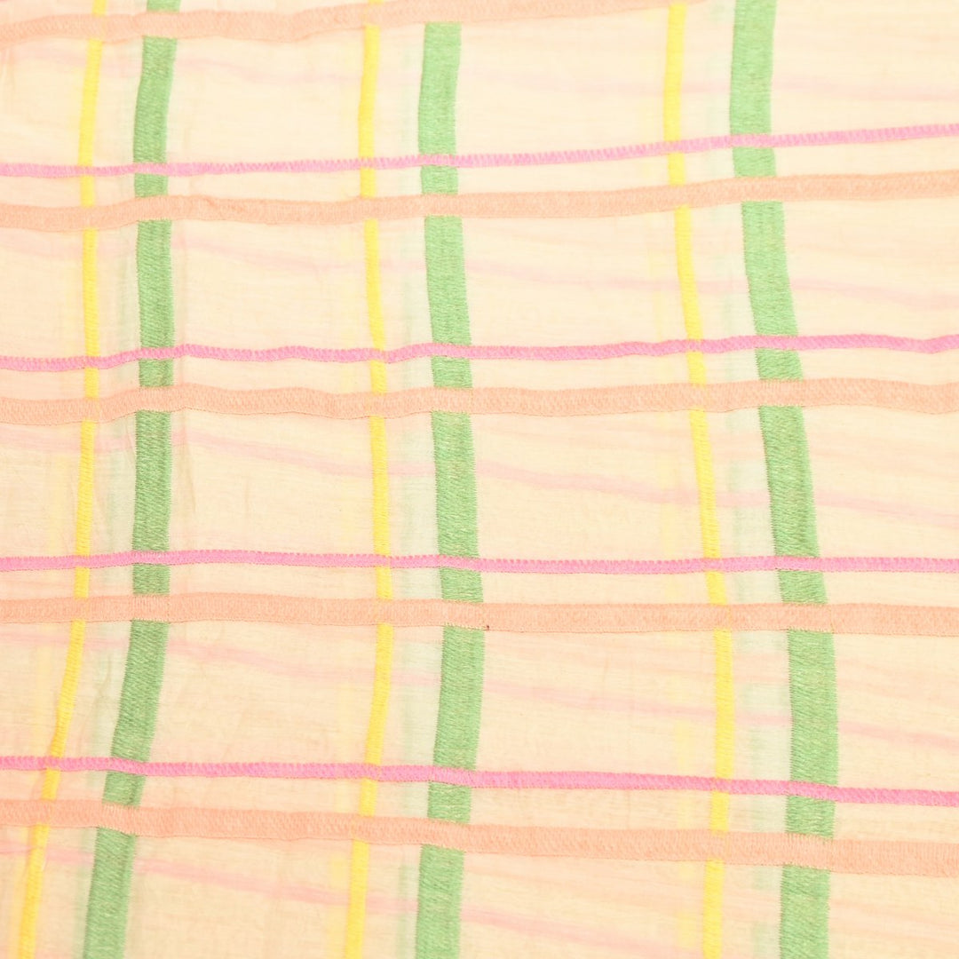 Beige Color Mul Chanderi Thread Embroidery Fabric – Soft Lightweight Designer Fabric-V2189C-6