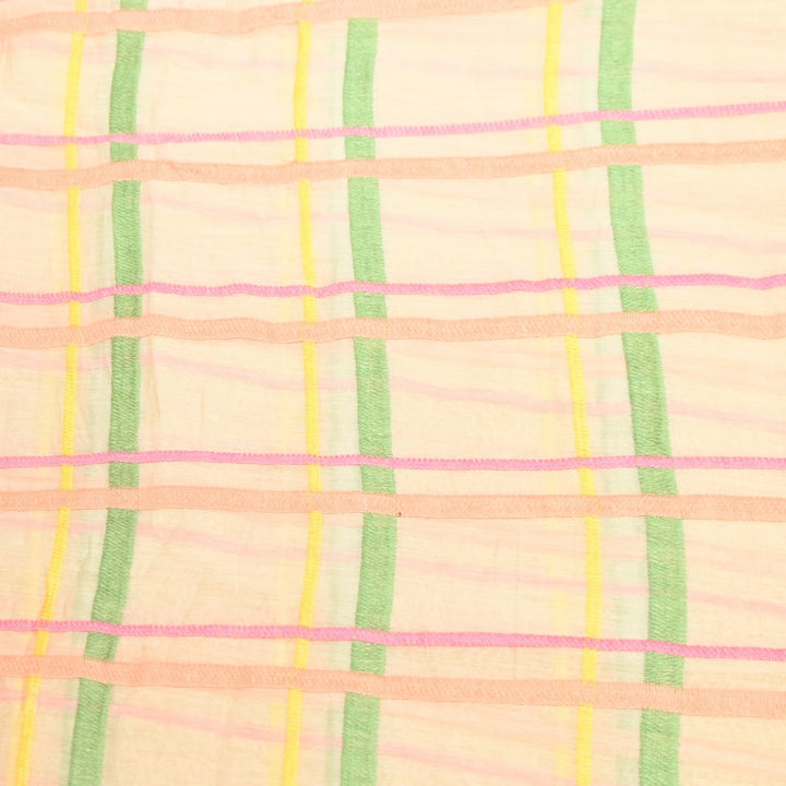 Beige Color Mul Chanderi Thread Embroidery Fabric – Soft Lightweight Designer Fabric-V2189C-6