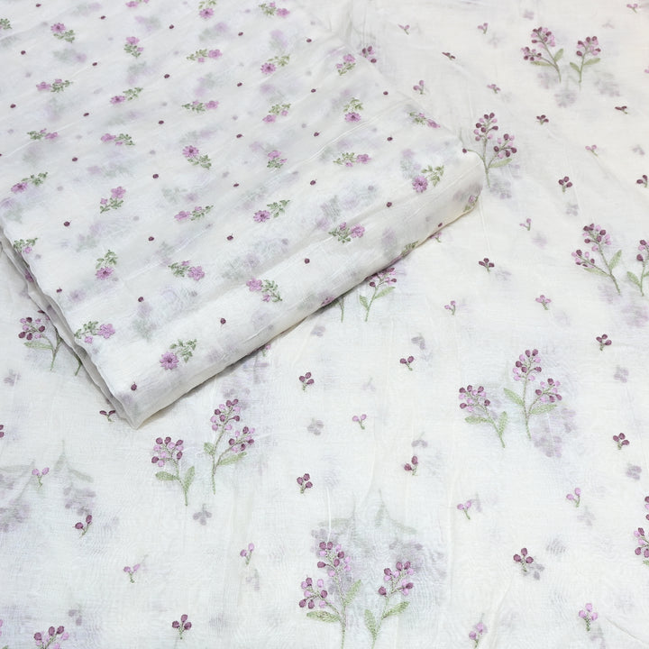Dyeable Mul Chanderi Thread Embroidery Fabric – Soft Summer Designer Fabric-MF8212-6