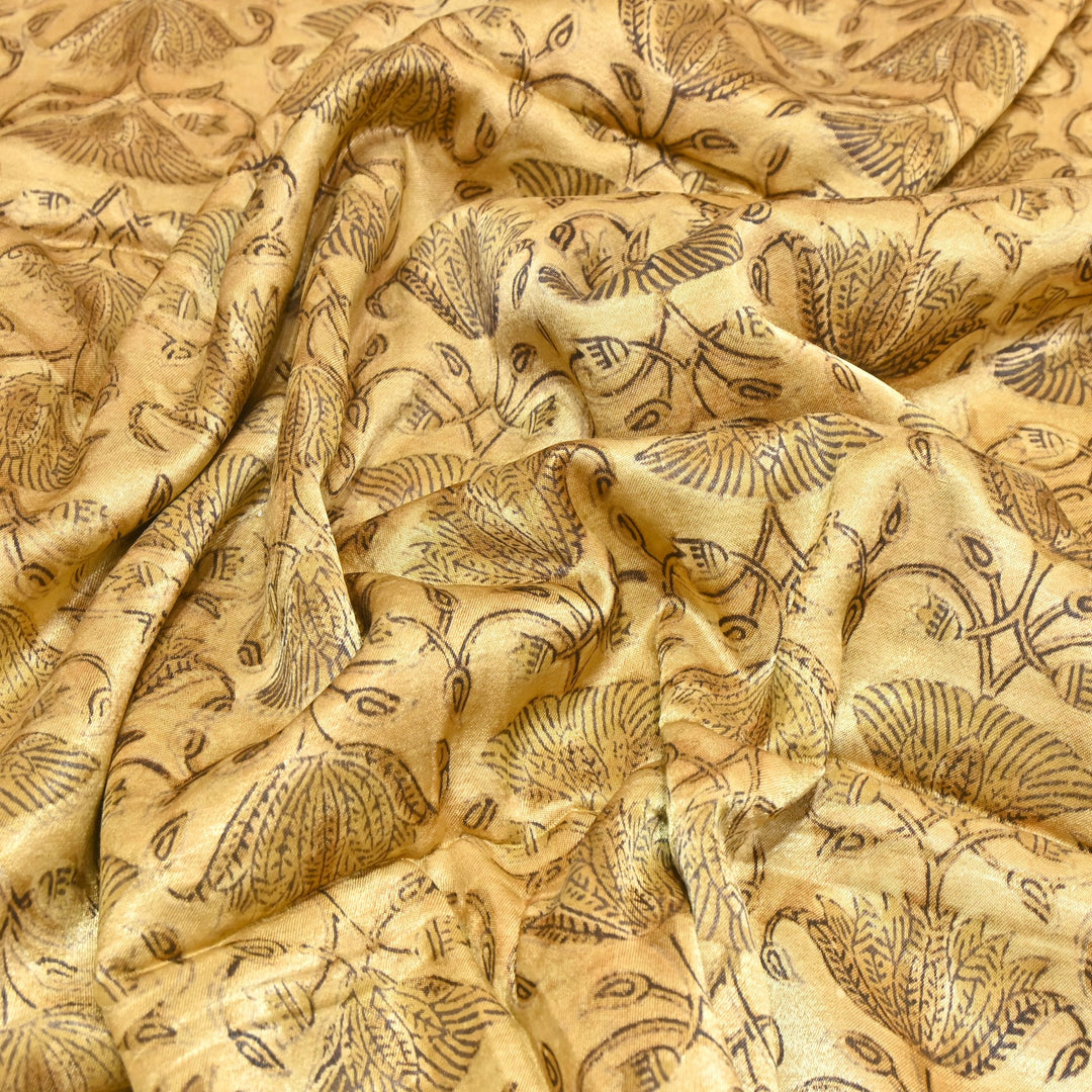 Mushrum Satin Vanaspati Print Fabric– Soft Luxury Designer Printed Fabric KK1217-1D