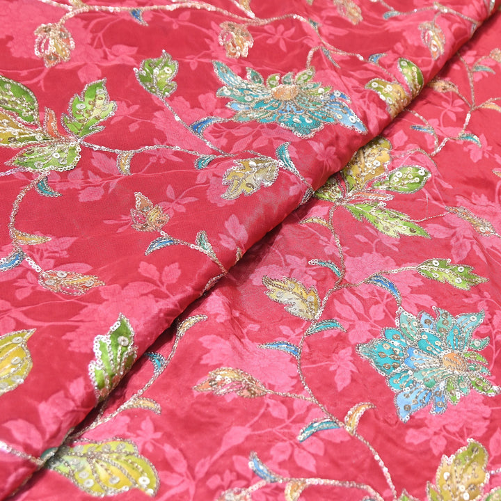 MultiColor Crepe Position Print Fabric with Zari & Sequins Embroidery - 102227-02