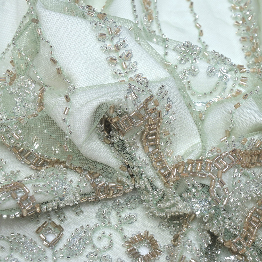 Imported Net Cutdana & Sequins Embroidery Fabric with Heavy Border