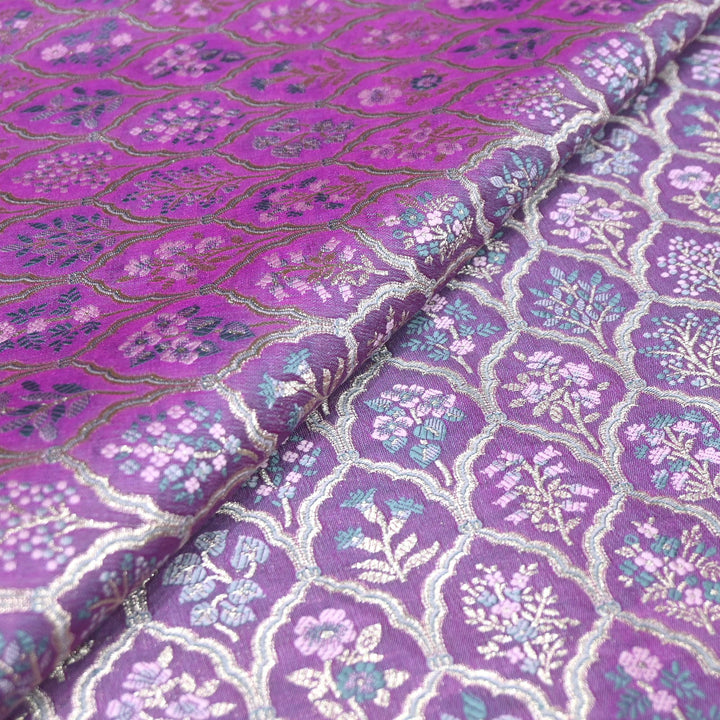 Violet Satin Mina Zari Brocade Fabric
