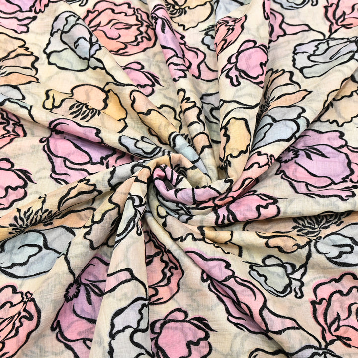 Mul Chanderi Position Print With Thread Embroidery Fabric – Designer Summer Fabric V2290C-4