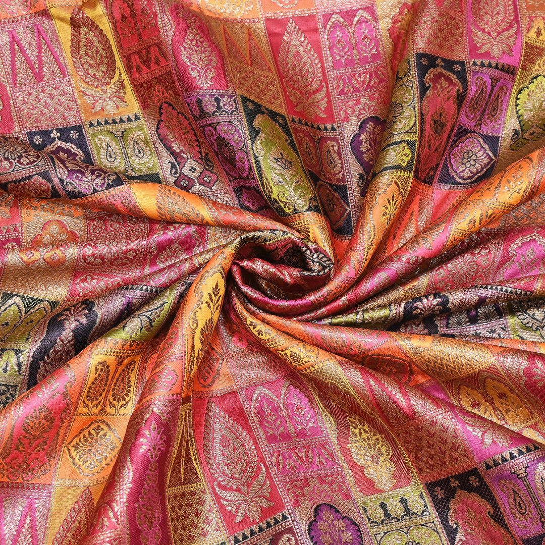 Multi Rangoli Brocade Fabric – Premium Zari Woven Designer Brocade Fabric 001006-A5