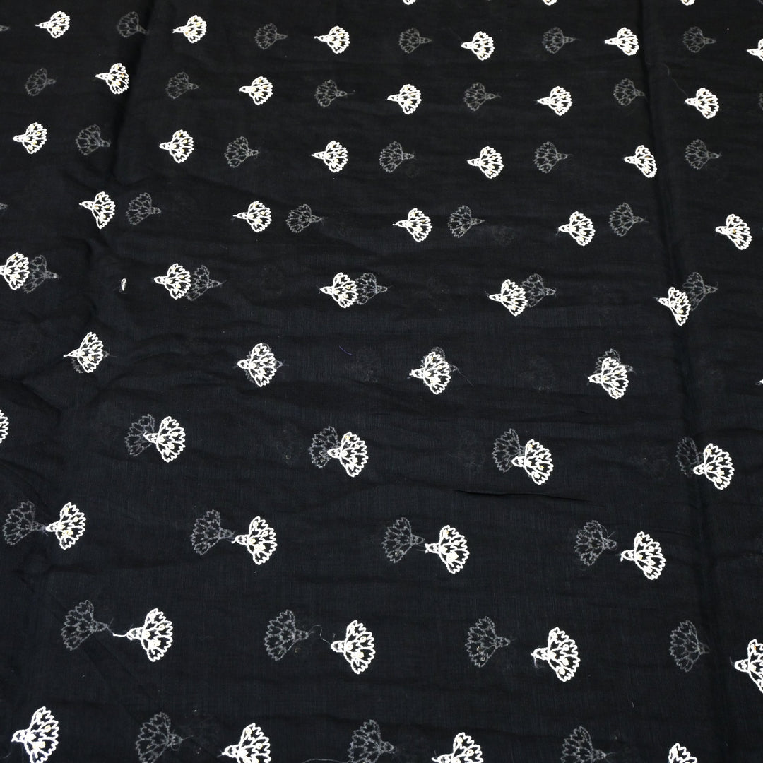 Cotton Chanderi Thread With Sequins Embroidery Fabric