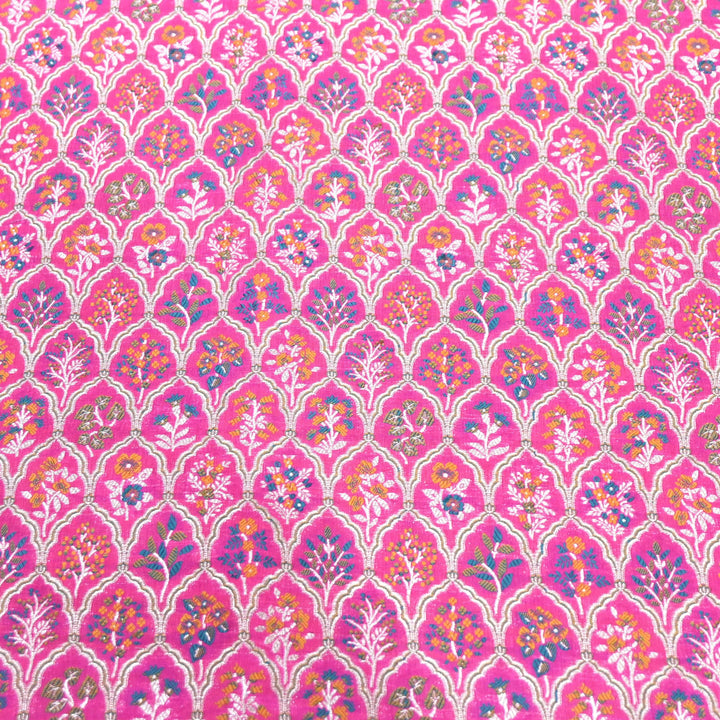 Barbie Pink Satin Mina Zari Brocade Fabric