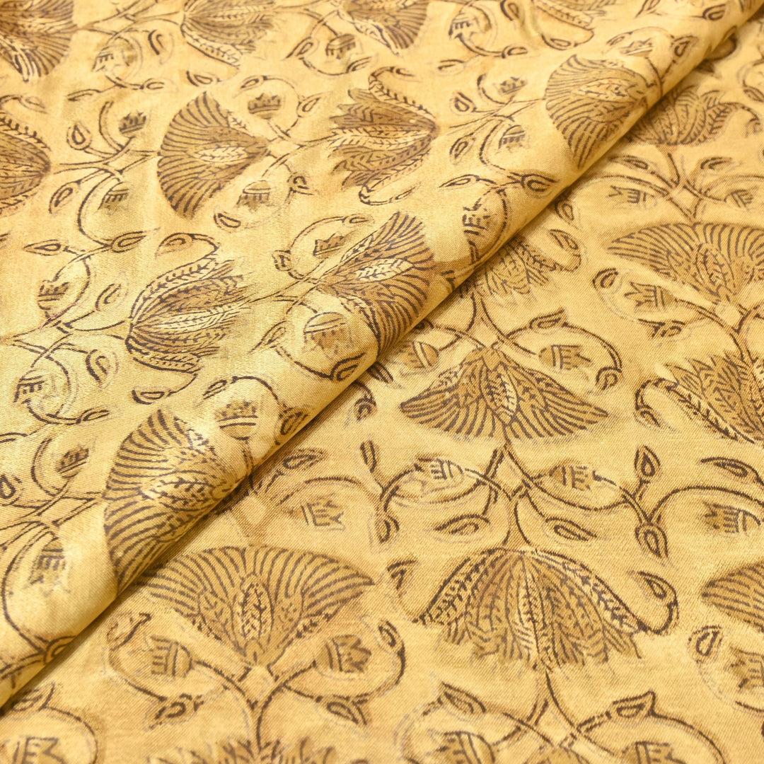 Mushrum Satin Vanaspati Print Fabric– Soft Luxury Designer Printed Fabric KK1217-1D