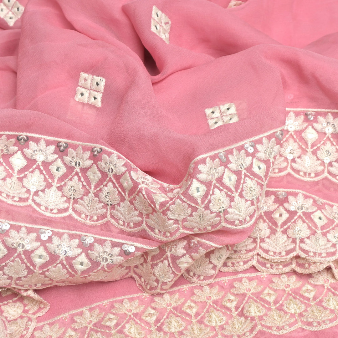 Viscose Georgette Mirror Embroidery Fabrics For Dupatta