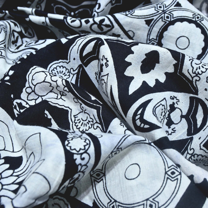 Black-White Cotton Printed Fabric