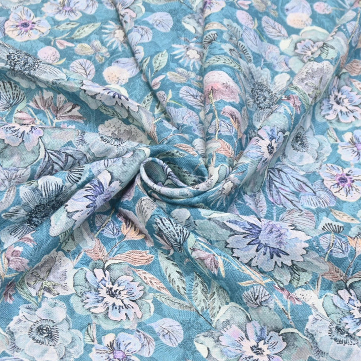 Multicolor Cotton Linen Digital Print Fabric- Soft Breathable Designer Fabric-RT0132-13