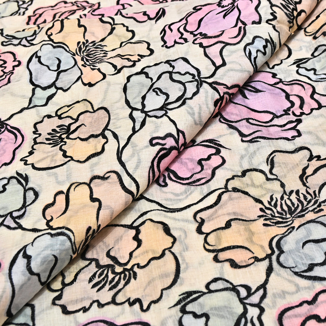 Mul Chanderi Position Print With Thread Embroidery Fabric – Designer Summer Fabric V2290C-4