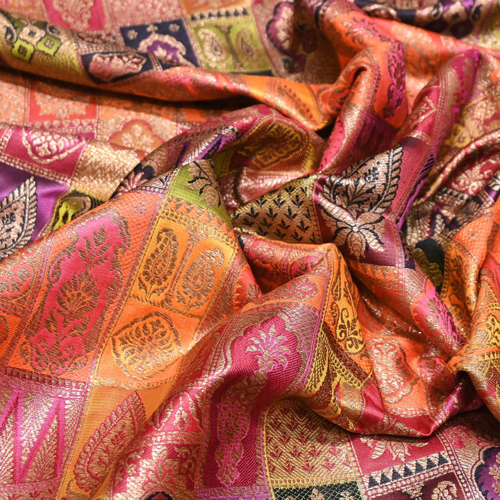 Multi Rangoli Brocade Fabric – Premium Zari Woven Designer Brocade Fabric 001006-A5