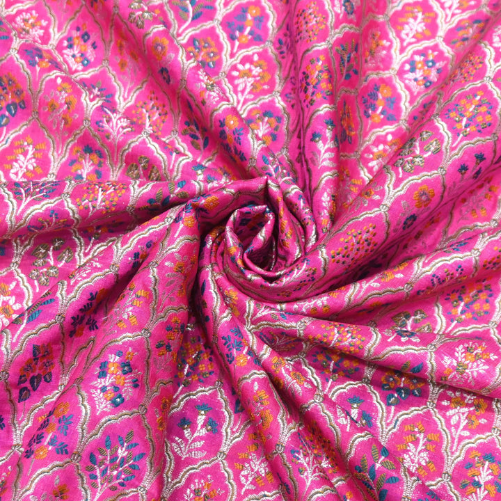 Barbie Pink Satin Mina Zari Brocade Fabric