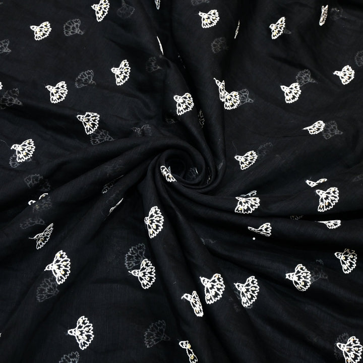 Cotton Chanderi Thread With Sequins Embroidery Fabric