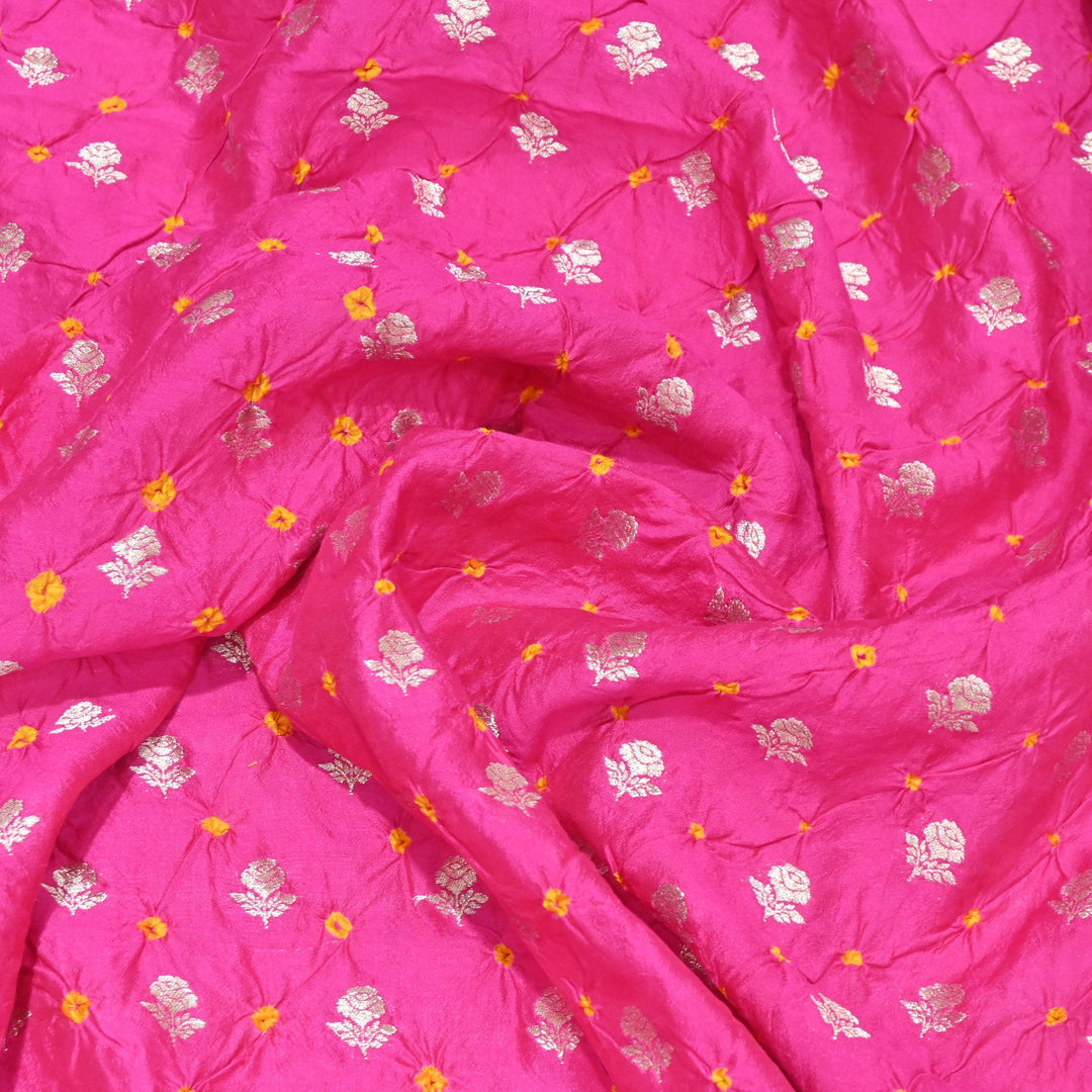 Pure Chiniya Silk Zari And Hand Bandhani Fabrics