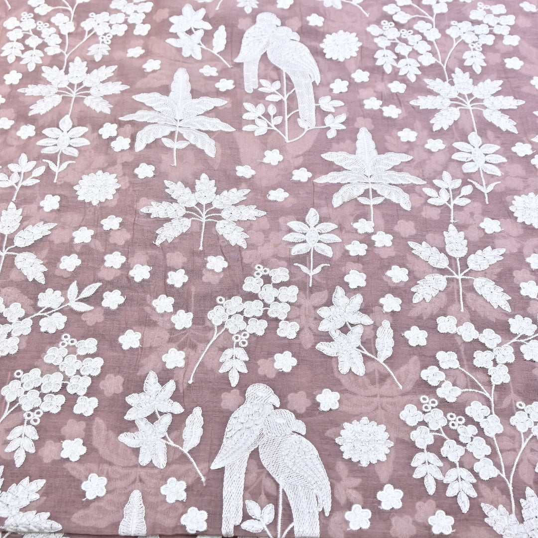 Mauve Color Mul Chanderi Thread Embroidery Fabric – Soft Lightweight Designer Fabric- SC0R270-3