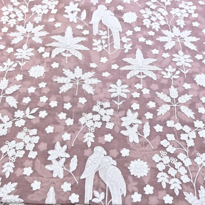 Mauve Color Mul Chanderi Thread Embroidery Fabric – Soft Lightweight Designer Fabric- SC0R270-3