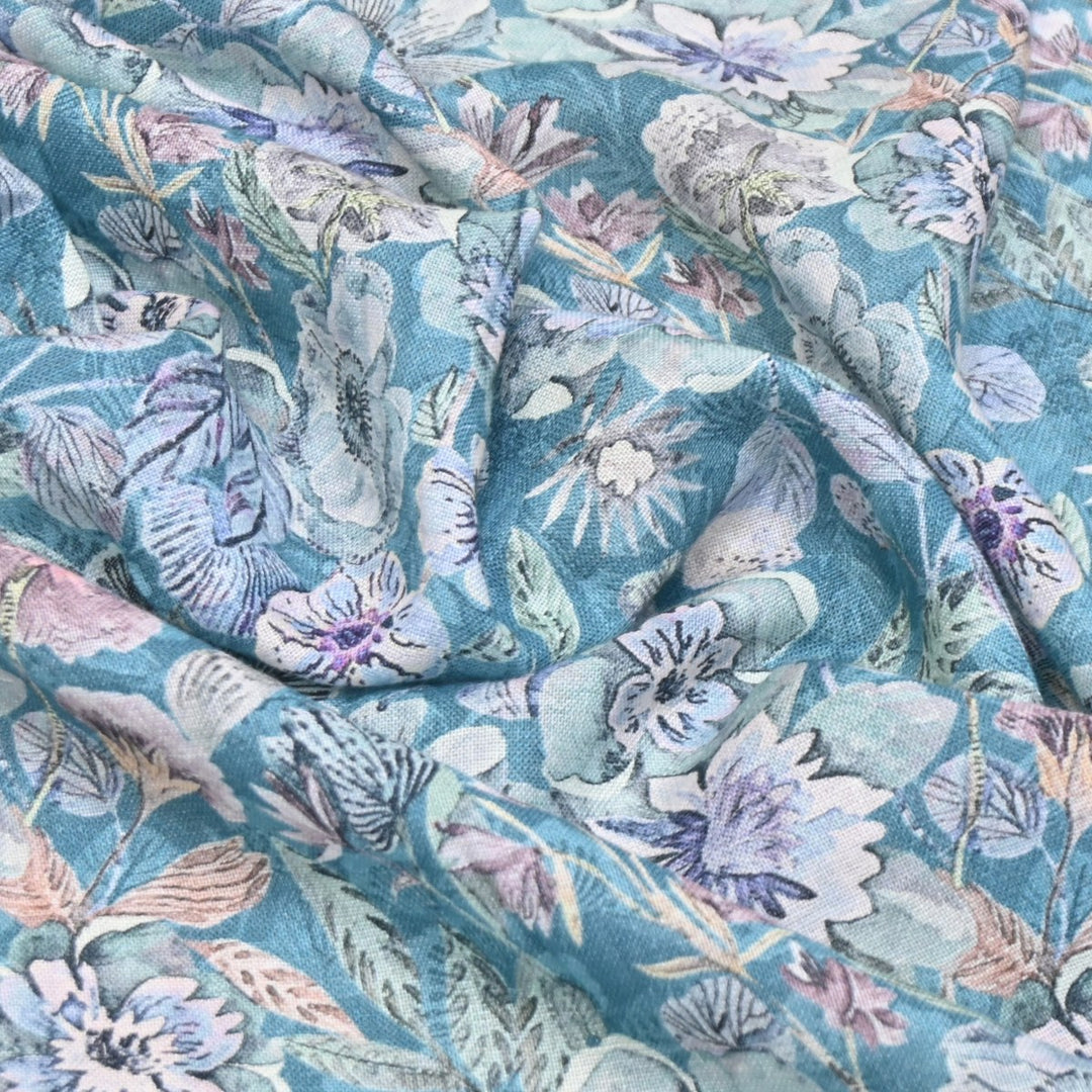 Multicolor Cotton Linen Digital Print Fabric- Soft Breathable Designer Fabric-RT0132-13