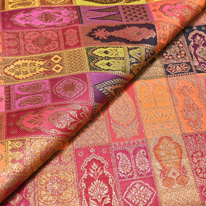 Multi Rangoli Brocade Fabric – Premium Zari Woven Designer Brocade Fabric 001006-A5