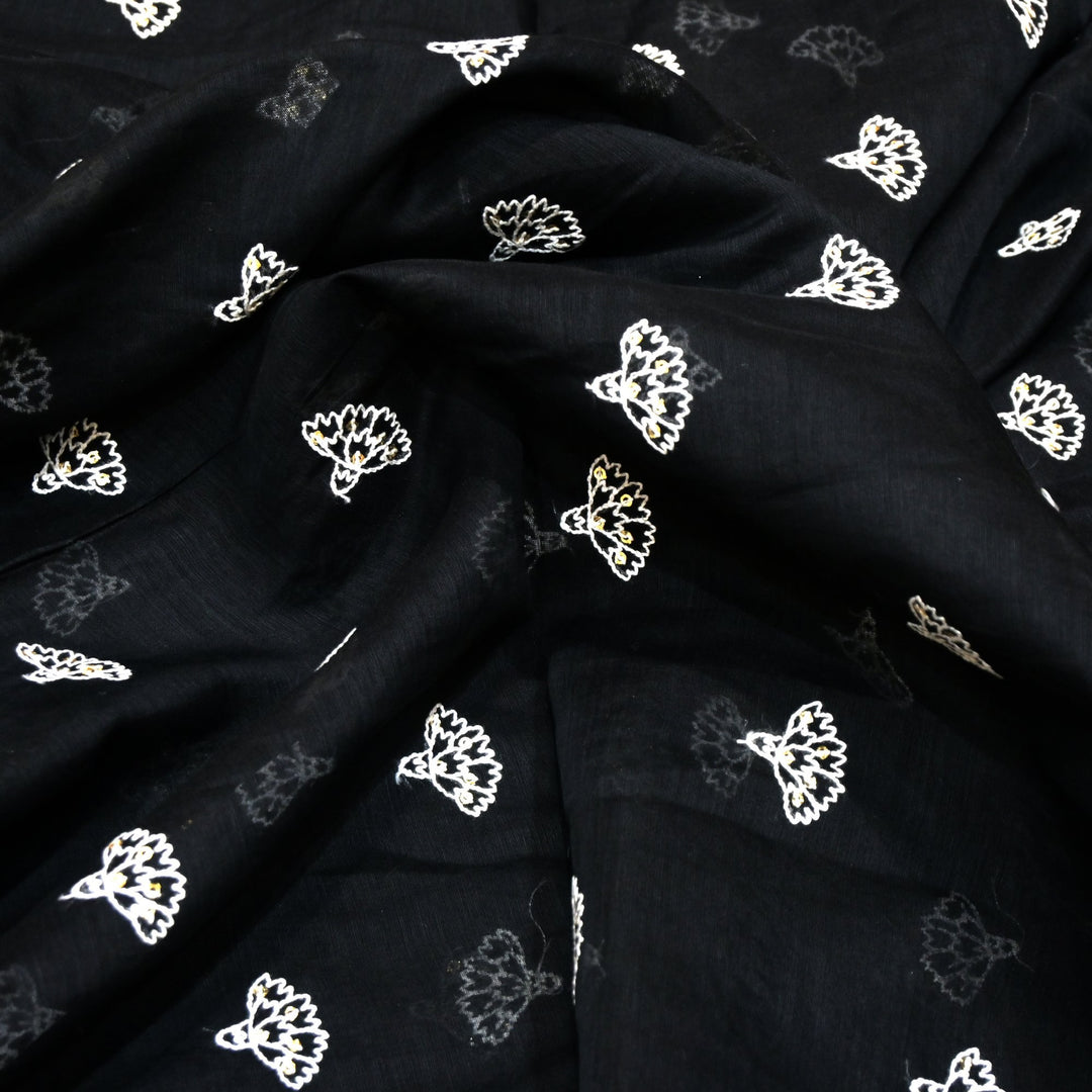 Cotton Chanderi Thread With Sequins Embroidery Fabric