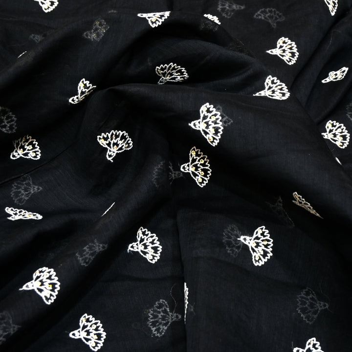 Cotton Chanderi Thread With Sequins Embroidery Fabric
