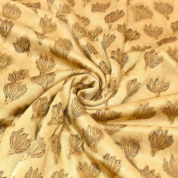 Mushrum Satin Vanaspati Print Fabric– Soft Luxury Designer Printed Fabric KK1217-1N